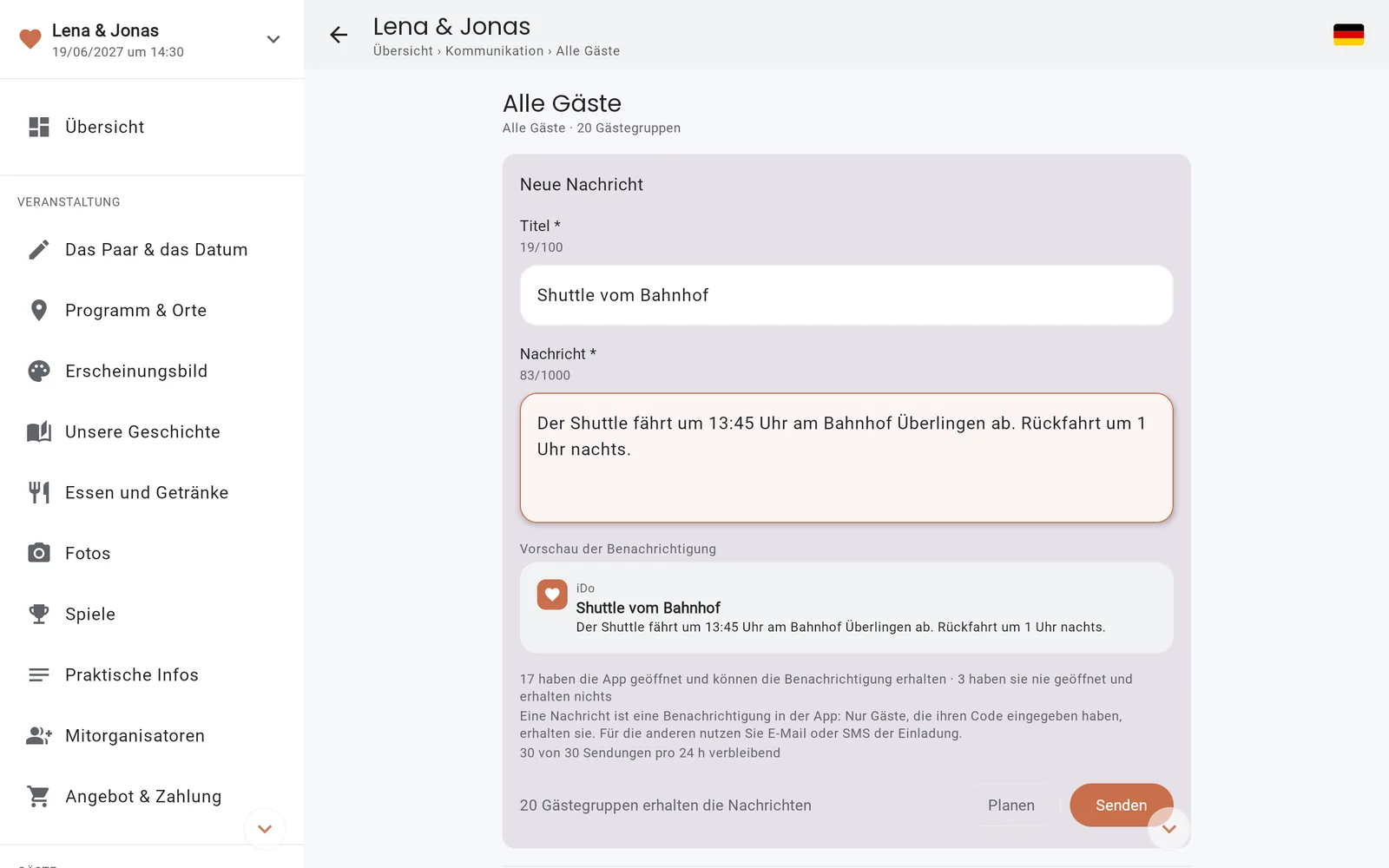 Die Nachrichtenkanäle in der IDoApp-Konsole