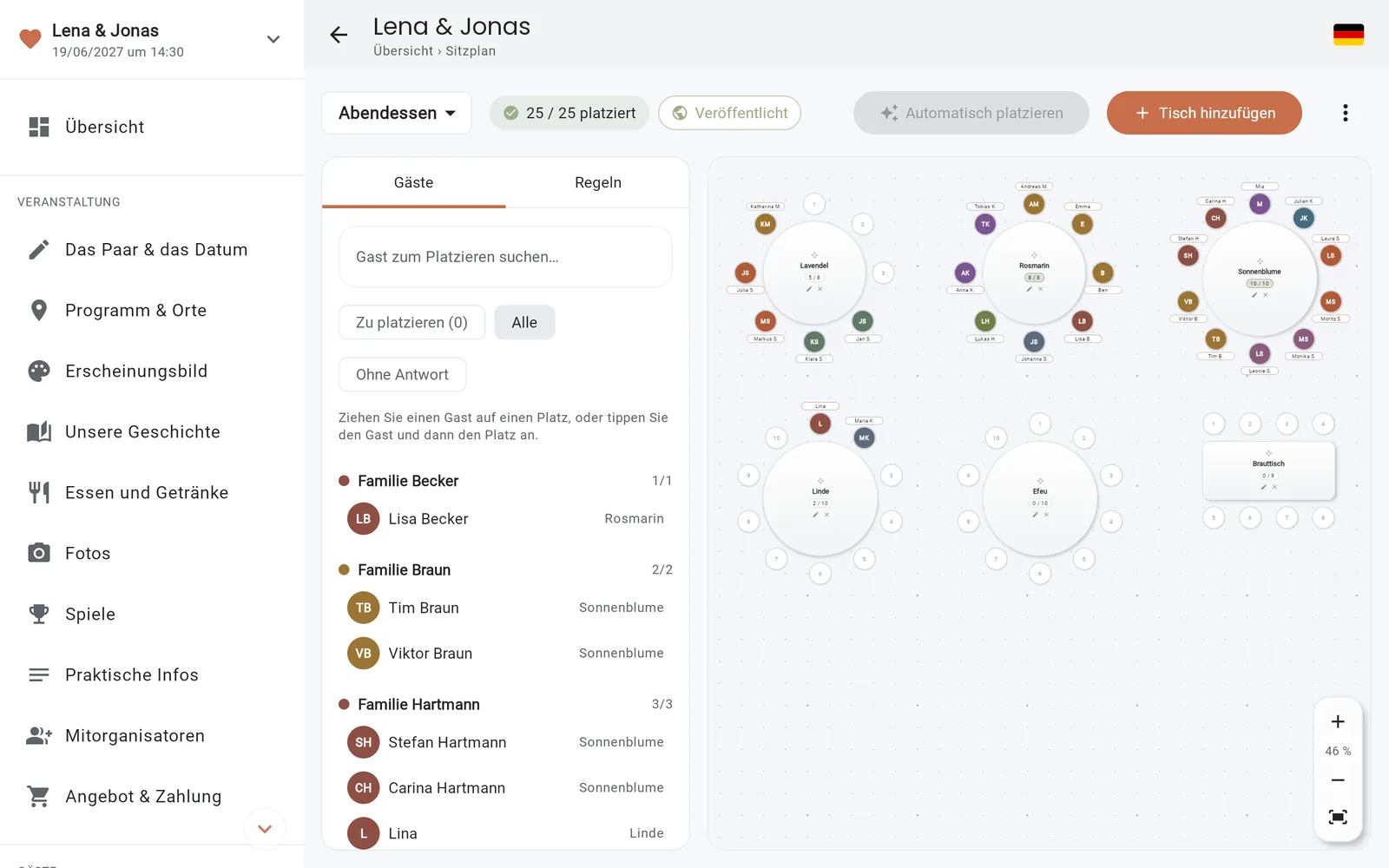 Der Sitzplan in der IDoApp-Konsole