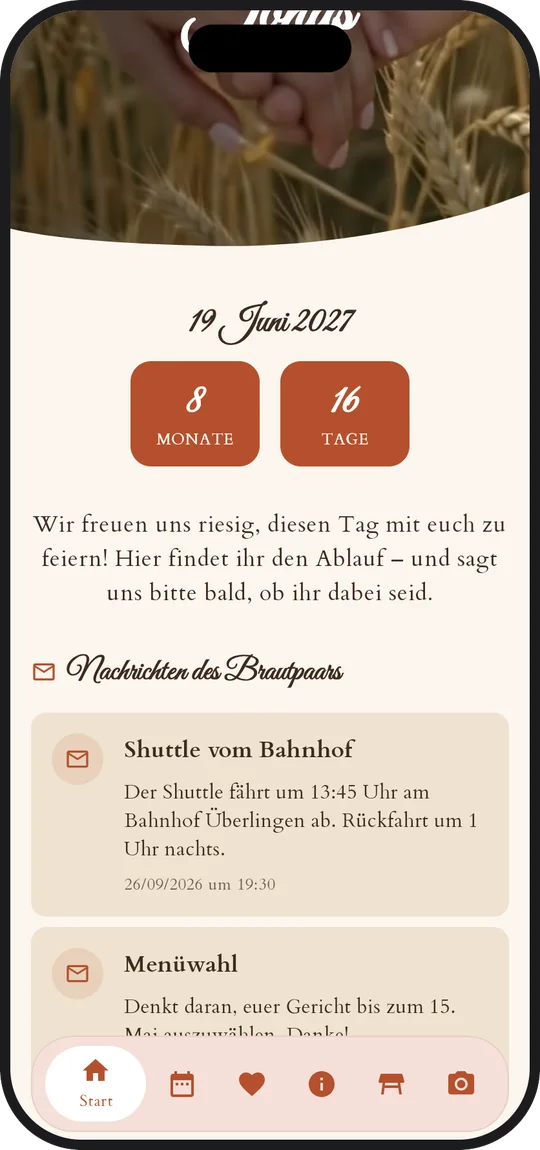Eine Nachricht des Brautpaars in der App
