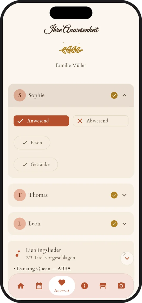Die Antwort einer Familie in der App