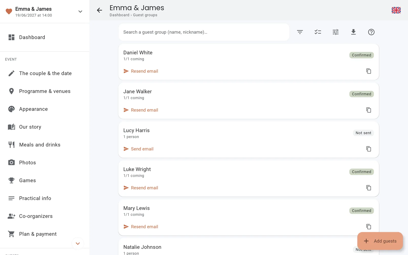 The guest group list in the IDoApp console