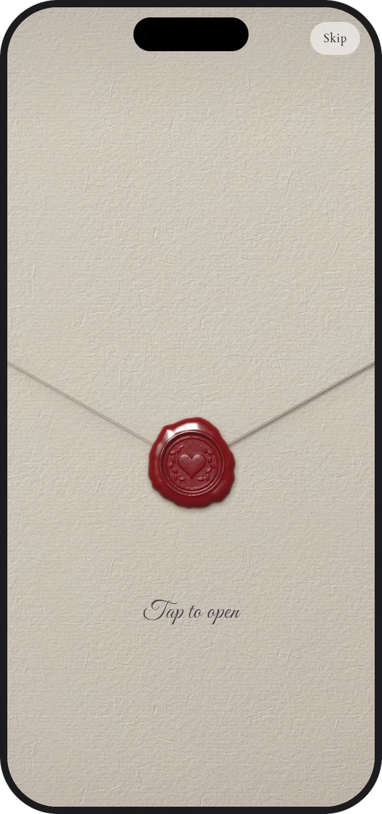 The invitation envelope, waiting to be opened in the app
