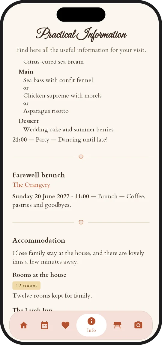 Practical info in the app