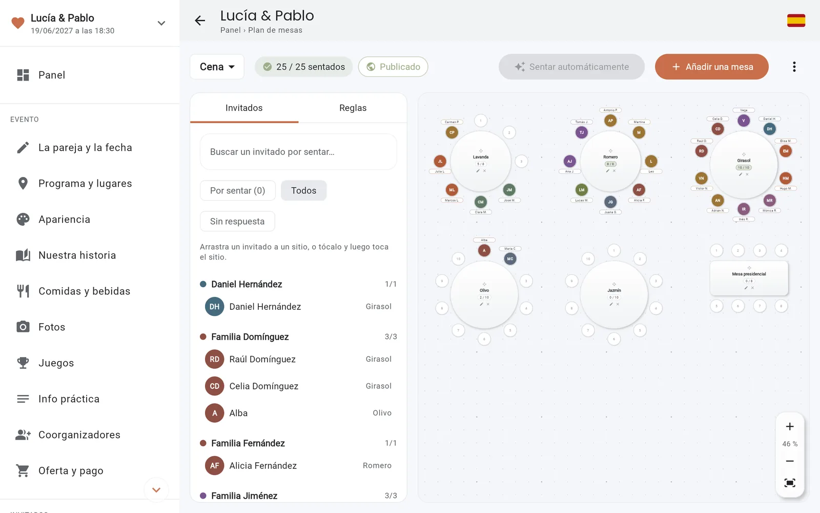 El plan de mesas en la consola de IDoApp