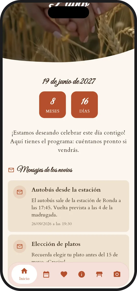 Un mensaje de los novios recibido en la app