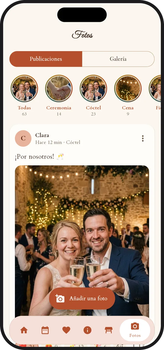 El muro de fotos de la app: publicaciones, reacciones con emoji y burbujas de cada momento