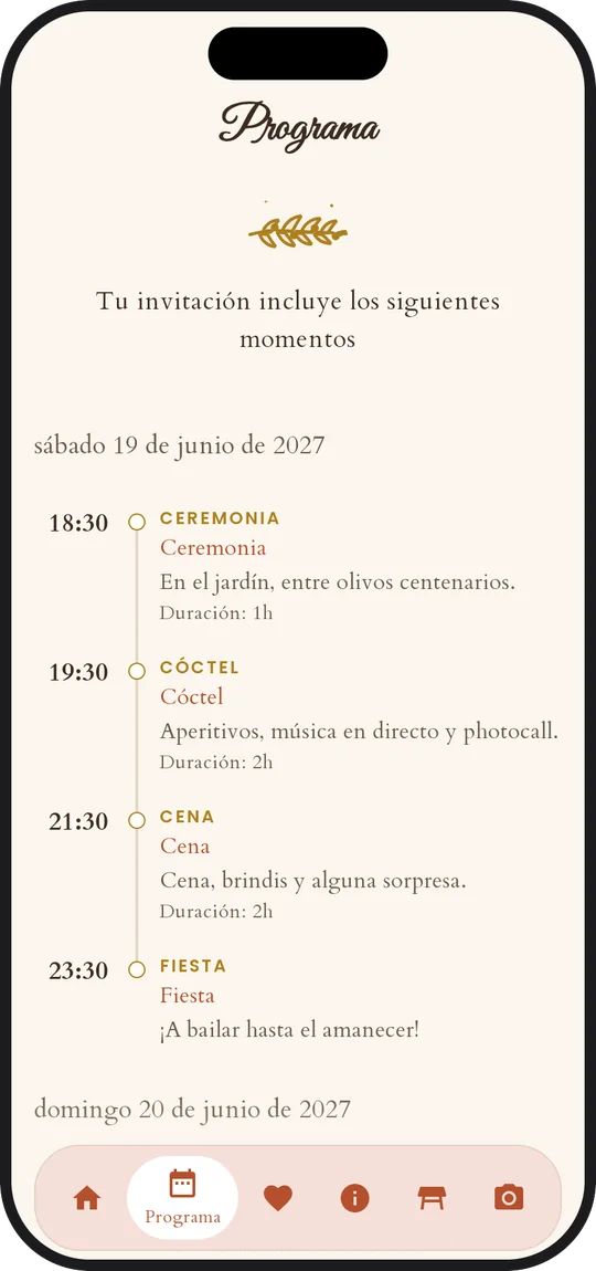 El programa del día en la app