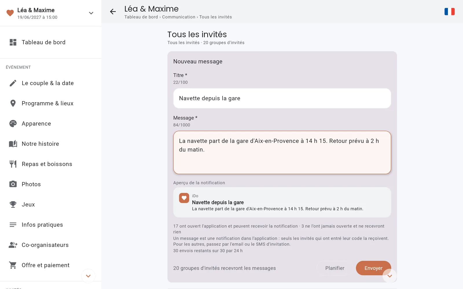 Les canaux de diffusion dans la console IDoApp