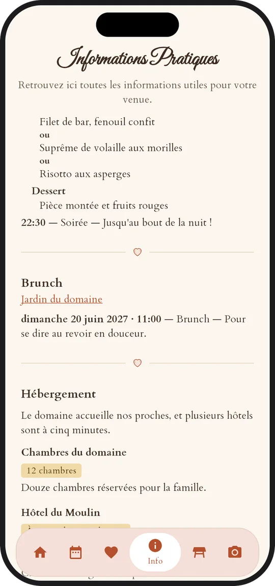 Les infos pratiques dans l'app