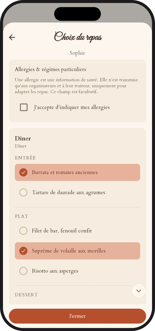 Un invité répond dans l'app IDoApp
