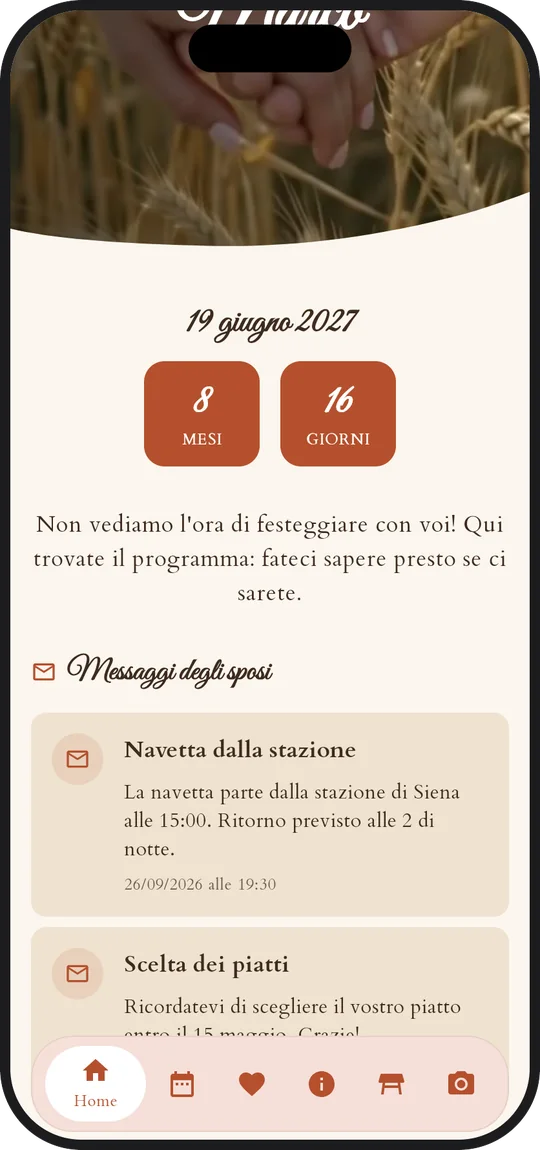 Un messaggio degli sposi ricevuto nell'app