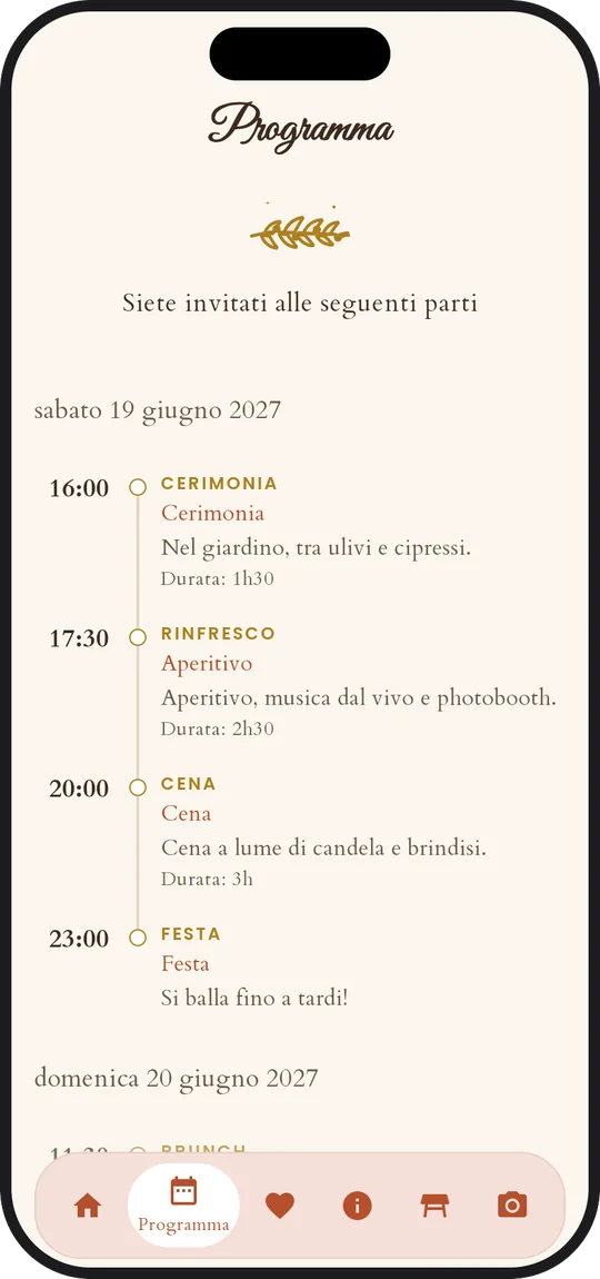Il programma della giornata nell'app