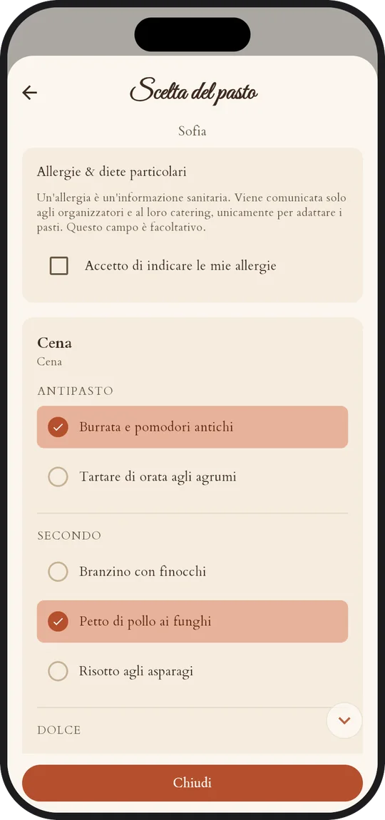 Un invitato risponde nell'app IDoApp