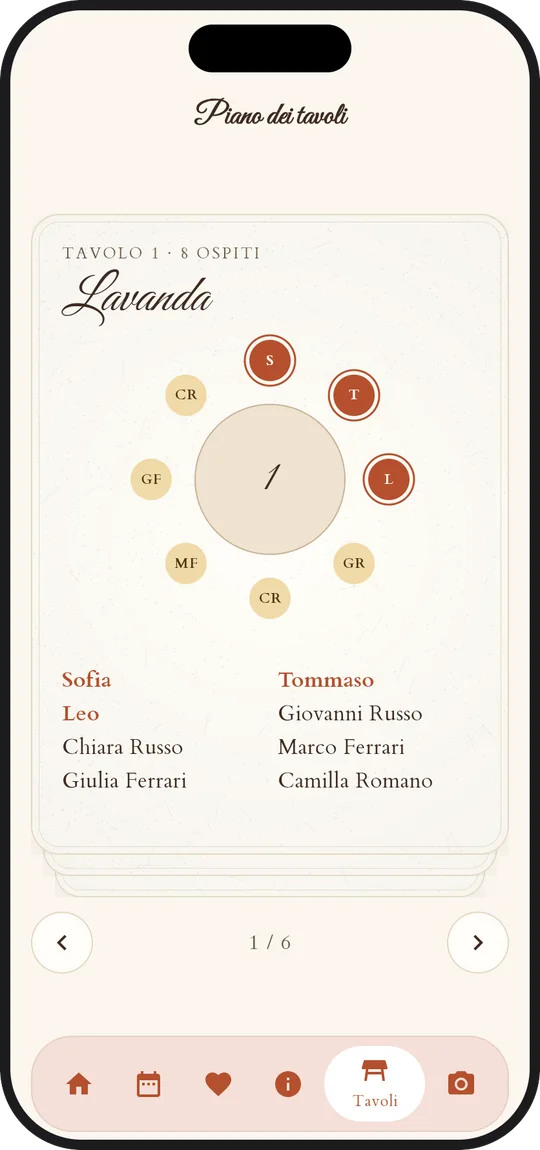 Un invitato scopre il suo tavolo nell'app