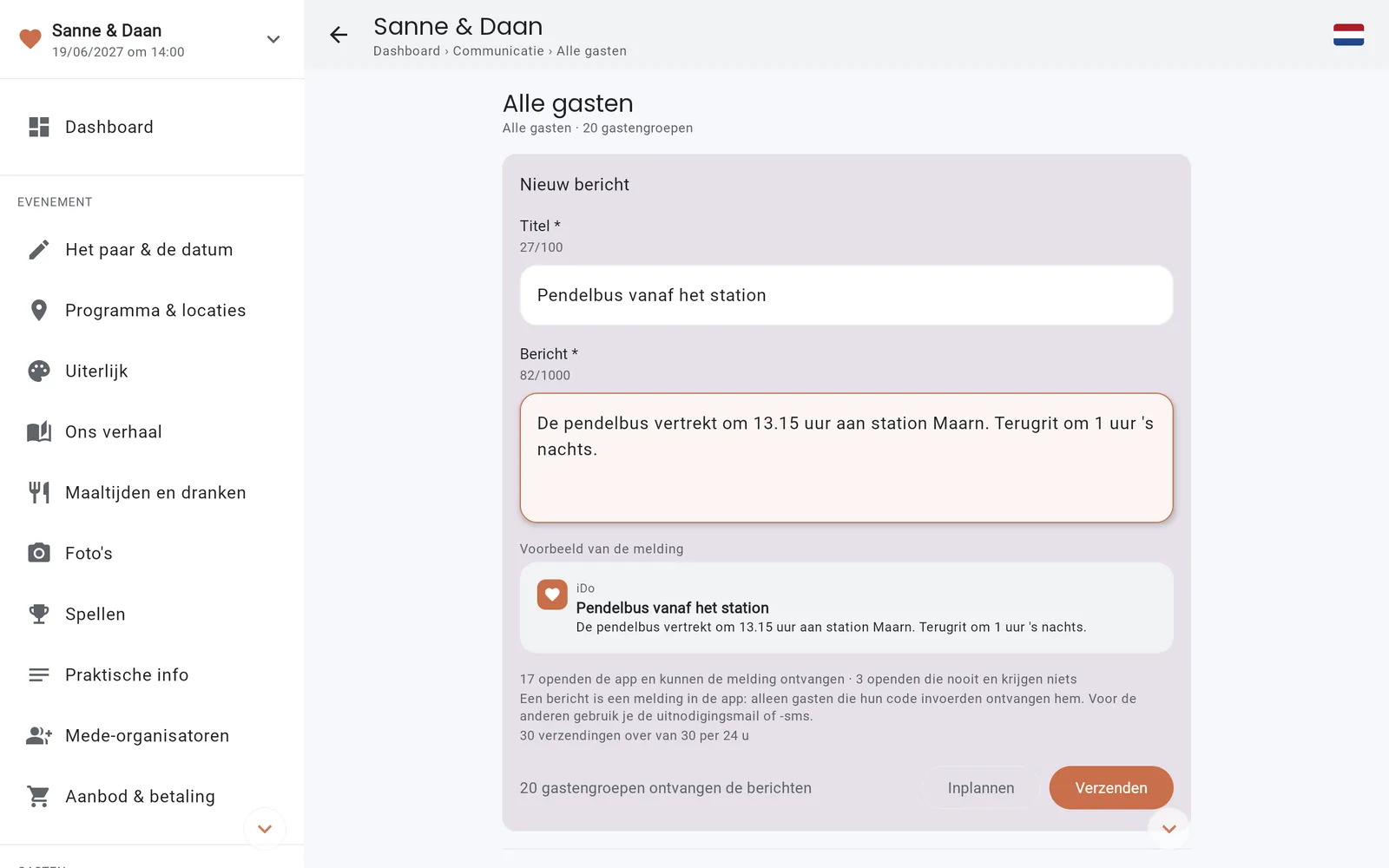 De verzendkanalen in de IDoApp-console