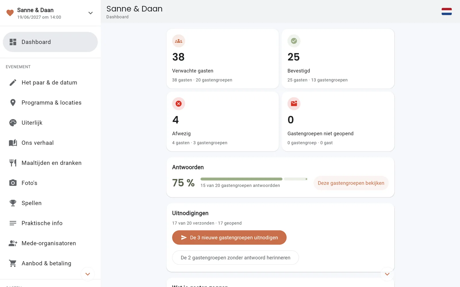 Antwoorden en uitnodigingen op het dashboard