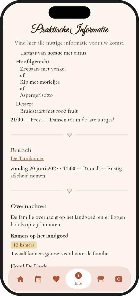 Praktische info in de app