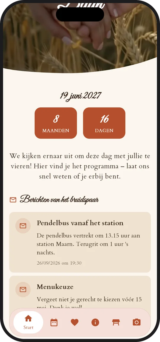 Een bericht van het bruidspaar in de app
