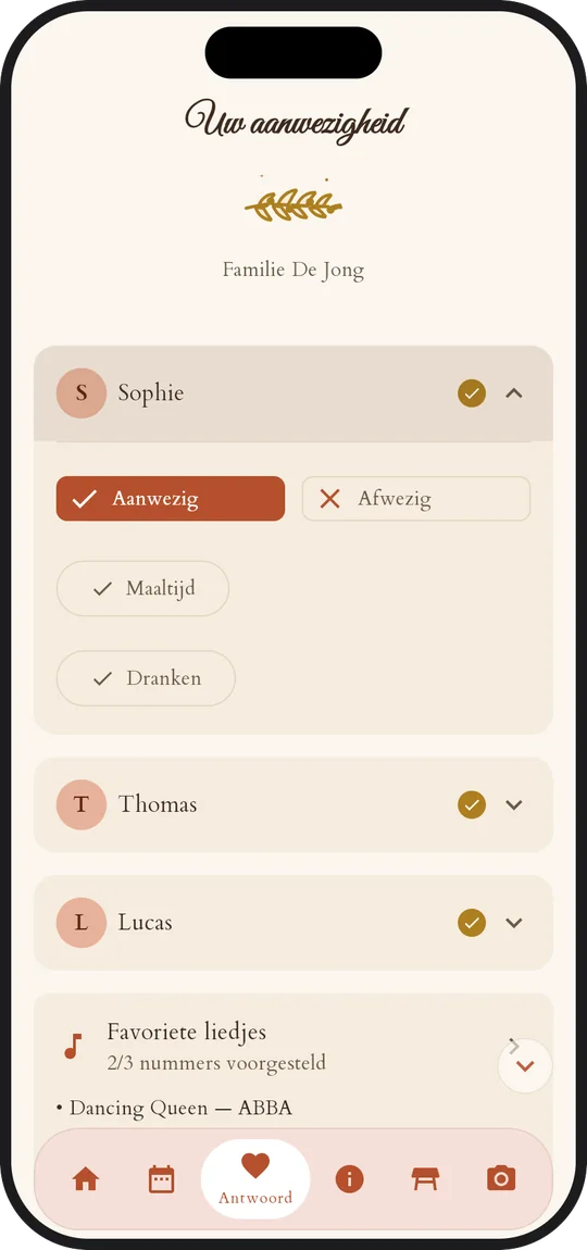 Het antwoord van een gezin in de app